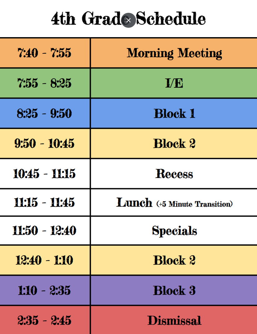 4th Grade Schedule